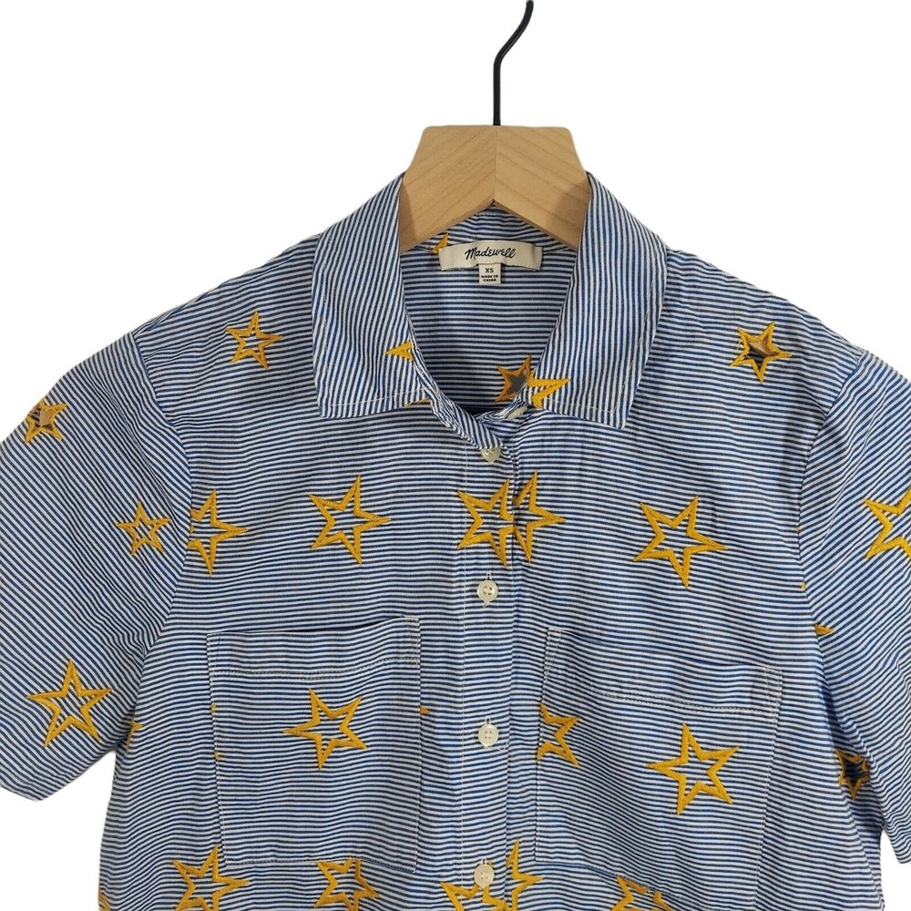 Madewell Star Embroidered Button up Striped Shirt Women's XS - Picture 4 of 8
